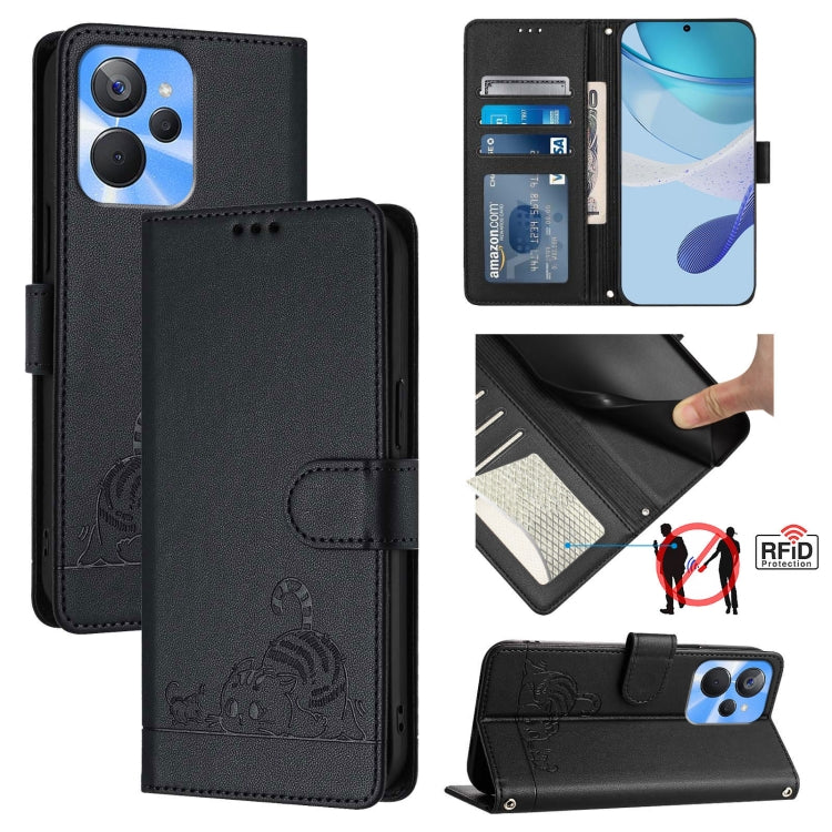 Cat Rat Embossed Pattern RFID Leather Phone Case with Lanyard, For Realme 10T 5G / 10S 5G, For Realme GT3 5G / GT Neo 5 240W, For Realme 10 Pro 5G, For Realme 10 Pro+ 5G