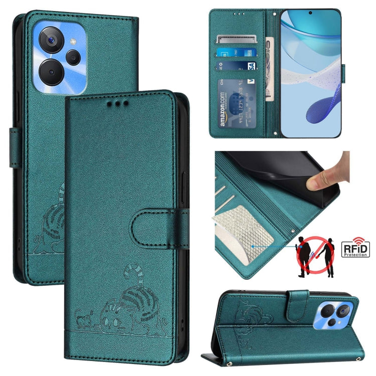 Cat Rat Embossed Pattern RFID Leather Phone Case with Lanyard, For Realme 10T 5G / 10S 5G, For Realme GT3 5G / GT Neo 5 240W, For Realme 10 Pro 5G, For Realme 10 Pro+ 5G