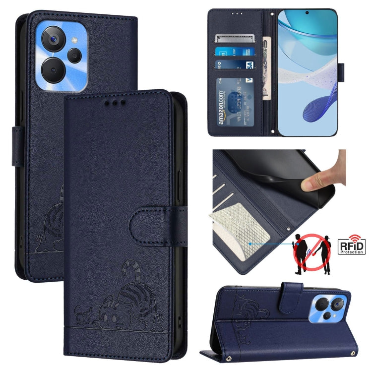 Cat Rat Embossed Pattern RFID Leather Phone Case with Lanyard, For Realme 10T 5G / 10S 5G, For Realme GT3 5G / GT Neo 5 240W, For Realme 10 Pro 5G, For Realme 10 Pro+ 5G
