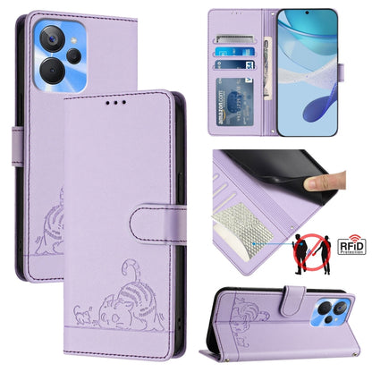 Cat Rat Embossed Pattern RFID Leather Phone Case with Lanyard, For Realme 10 4G Global, For Realme C30 4G / Narzo 50i Prime, For Realme C30S, For Realme 9i 5G India