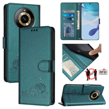 Cat Rat Embossed Pattern RFID Leather Phone Case with Lanyard, For Realme 11 4G Global, For Realme GT5 5G 240W / GT5 5G, For Realme Narzo 60 Pro Global, For Realme C65 4G Global