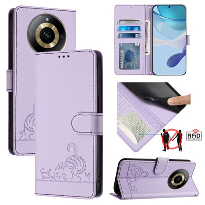 Cat Rat Embossed Pattern RFID Leather Phone Case with Lanyard, For Realme 11 4G Global, For Realme GT5 5G 240W / GT5 5G, For Realme Narzo 60 Pro Global, For Realme C65 4G Global