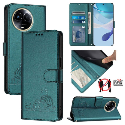 Cat Rat Embossed Pattern RFID Leather Phone Case with Lanyard, For Realme C67 4G Global, For Realme 11 5G Global / 11X 5G, For Realme C67 5G India, For Realme Narzo 60x 5G Global