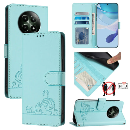 Cat Rat Embossed Pattern RFID Leather Phone Case with Lanyard, For Realme 12+ 5G Global, For Realme Narzo 70 Pro 5G India, For Realme 12 5G Global, For Realme Note 50 4G Global