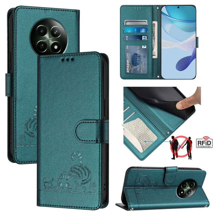 Cat Rat Embossed Pattern RFID Leather Phone Case with Lanyard, For Realme 12+ 5G Global, For Realme Narzo 70 Pro 5G India, For Realme 12 5G Global, For Realme Note 50 4G Global