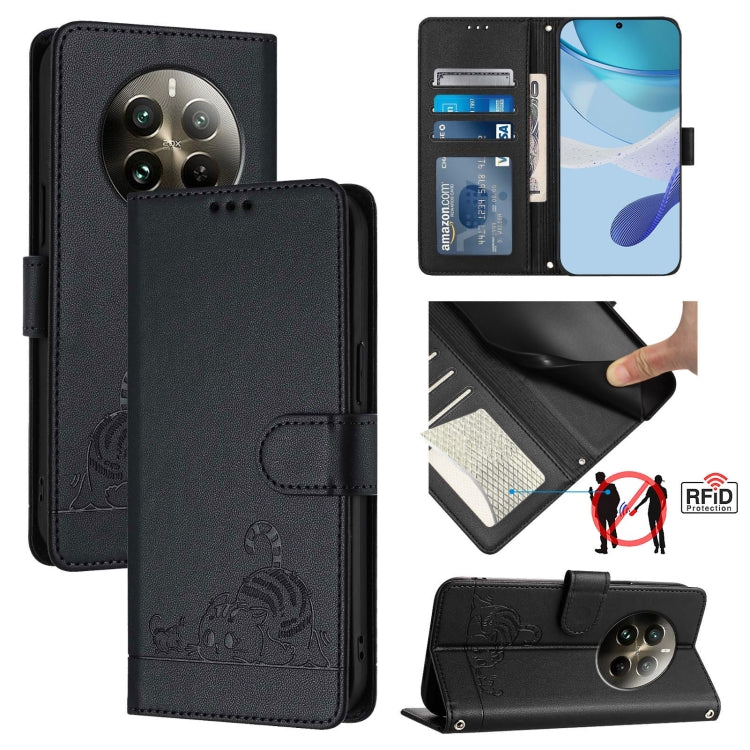 Cat Rat Embossed Pattern RFID Leather Phone Case with Lanyard, For Realme C51 4G / C53 4G Global, For Realme Narzo N53 4G Global, For Realme 12 Pro 5G Global, For Realme 12 Pro+ 5G Global