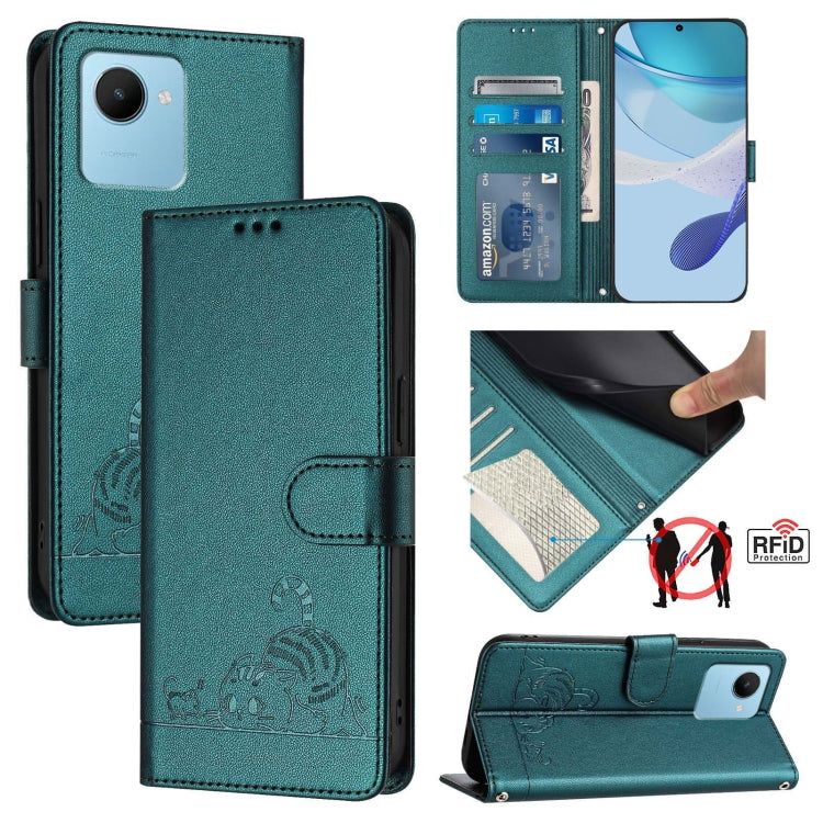 Cat Rat Embossed Pattern RFID Leather Phone Case with Lanyard, For Realme 10 4G Global, For Realme C30 4G / Narzo 50i Prime, For Realme C30S, For Realme 9i 5G India