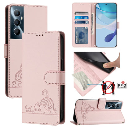 Cat Rat Embossed Pattern RFID Leather Phone Case with Lanyard, For Realme 11 4G Global, For Realme GT5 5G 240W / GT5 5G, For Realme Narzo 60 Pro Global, For Realme C65 4G Global
