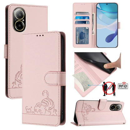 Cat Rat Embossed Pattern RFID Leather Phone Case with Lanyard, For Realme C67 4G Global, For Realme 11 5G Global / 11X 5G, For Realme C67 5G India, For Realme Narzo 60x 5G Global