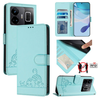 Cat Rat Embossed Pattern RFID Leather Phone Case with Lanyard, For Realme 10T 5G / 10S 5G, For Realme GT3 5G / GT Neo 5 240W, For Realme 10 Pro 5G, For Realme 10 Pro+ 5G