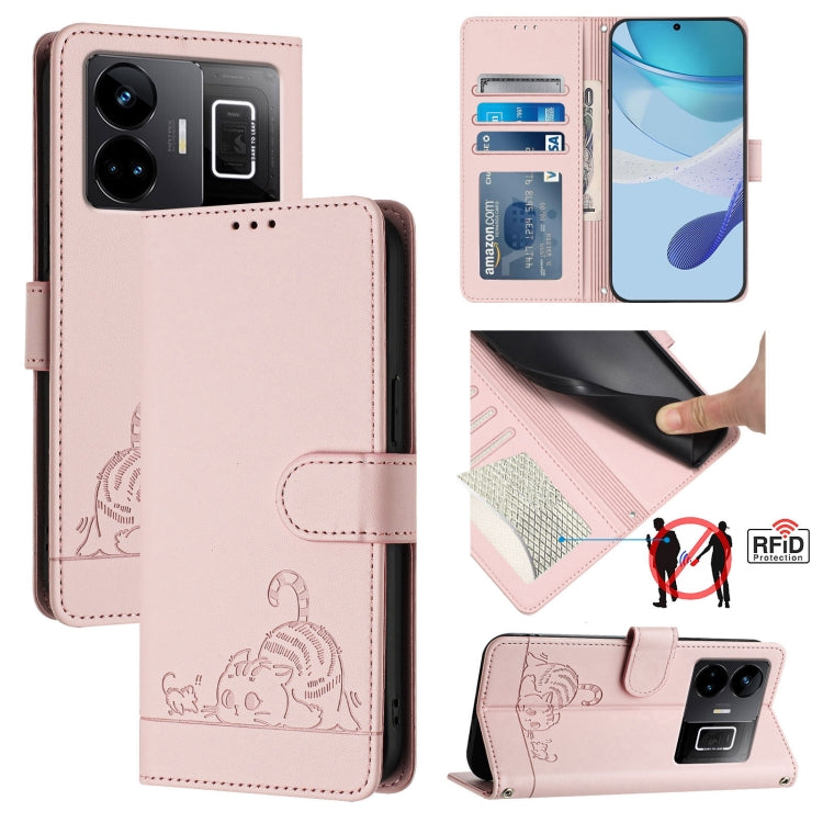 Cat Rat Embossed Pattern RFID Leather Phone Case with Lanyard, For Realme 10T 5G / 10S 5G, For Realme GT3 5G / GT Neo 5 240W, For Realme 10 Pro 5G, For Realme 10 Pro+ 5G