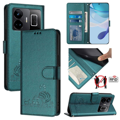 Cat Rat Embossed Pattern RFID Leather Phone Case with Lanyard, For Realme 10T 5G / 10S 5G, For Realme GT3 5G / GT Neo 5 240W, For Realme 10 Pro 5G, For Realme 10 Pro+ 5G