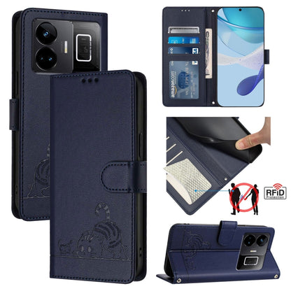 Cat Rat Embossed Pattern RFID Leather Phone Case with Lanyard, For Realme 10T 5G / 10S 5G, For Realme GT3 5G / GT Neo 5 240W, For Realme 10 Pro 5G, For Realme 10 Pro+ 5G