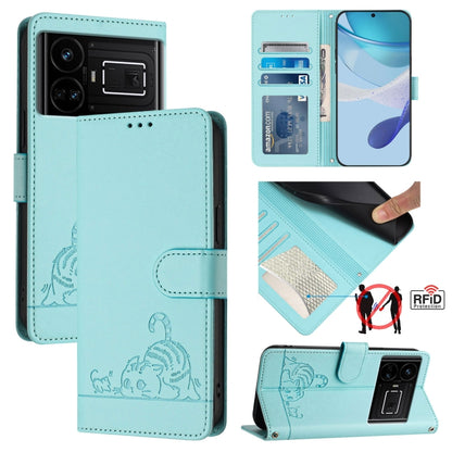 Cat Rat Embossed Pattern RFID Leather Phone Case with Lanyard, For Realme 11 4G Global, For Realme GT5 5G 240W / GT5 5G, For Realme Narzo 60 Pro Global, For Realme C65 4G Global