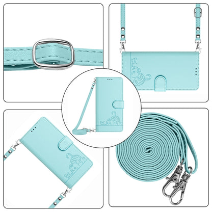 Cat Rat Embossed Pattern RFID Leather Phone Case with Lanyard, For Realme C51 4G / C53 4G Global, For Realme Narzo N53 4G Global, For Realme 12 Pro 5G Global, For Realme 12 Pro+ 5G Global