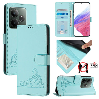 Cat Rat Embossed Pattern RFID Leather Phone Case with Lanyard, For Realme 13+ 5G Global, For Realme 13 Pro / 13 Pro+ 5G, For Realme GT 6 5G Global, For Realme GT 6T 5G Global