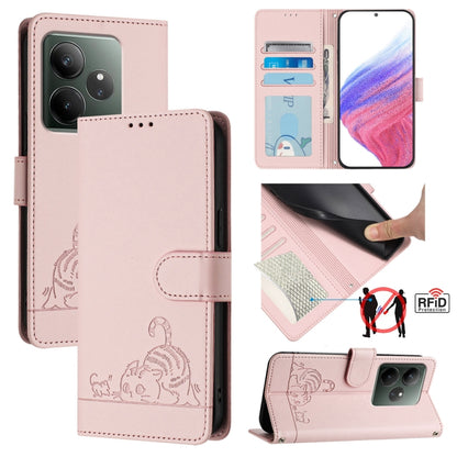 Cat Rat Embossed Pattern RFID Leather Phone Case with Lanyard, For Realme 13+ 5G Global, For Realme 13 Pro / 13 Pro+ 5G, For Realme GT 6 5G Global, For Realme GT 6T 5G Global
