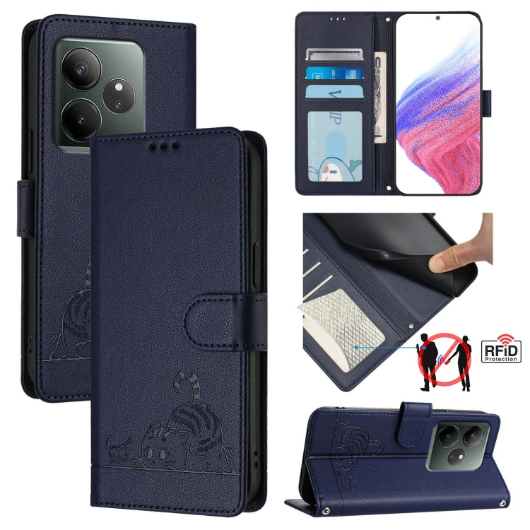 Cat Rat Embossed Pattern RFID Leather Phone Case with Lanyard, For Realme 13+ 5G Global, For Realme 13 Pro / 13 Pro+ 5G, For Realme GT 6 5G Global, For Realme GT 6T 5G Global