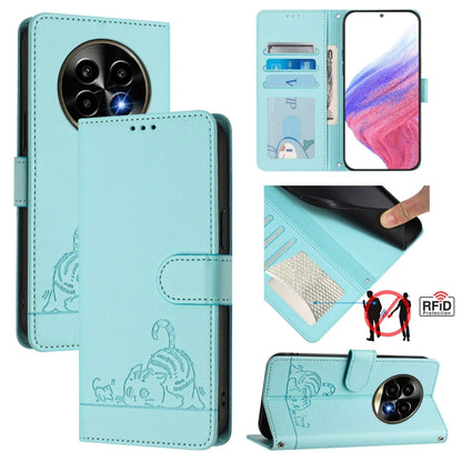 Cat Rat Embossed Pattern RFID Leather Phone Case with Lanyard, For Realme 13+ 5G Global, For Realme 13 Pro / 13 Pro+ 5G, For Realme GT 6 5G Global, For Realme GT 6T 5G Global
