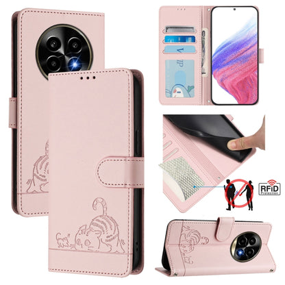 Cat Rat Embossed Pattern RFID Leather Phone Case with Lanyard, For Realme 13+ 5G Global, For Realme 13 Pro / 13 Pro+ 5G, For Realme GT 6 5G Global, For Realme GT 6T 5G Global