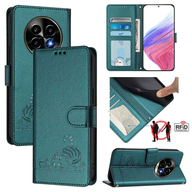 Cat Rat Embossed Pattern RFID Leather Phone Case with Lanyard, For Realme 13+ 5G Global, For Realme 13 Pro / 13 Pro+ 5G, For Realme GT 6 5G Global, For Realme GT 6T 5G Global