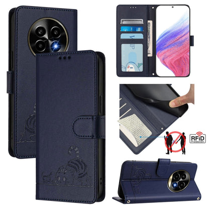 Cat Rat Embossed Pattern RFID Leather Phone Case with Lanyard, For Realme 13+ 5G Global, For Realme 13 Pro / 13 Pro+ 5G, For Realme GT 6 5G Global, For Realme GT 6T 5G Global