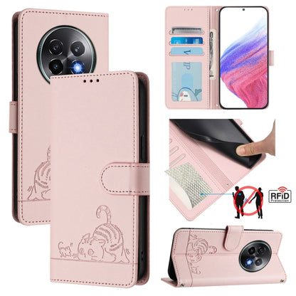 Cat Rat Embossed Pattern RFID Leather Phone Case with Lanyard, For Realme 13+ 5G Global, For Realme 13 Pro / 13 Pro+ 5G, For Realme GT 6 5G Global, For Realme GT 6T 5G Global
