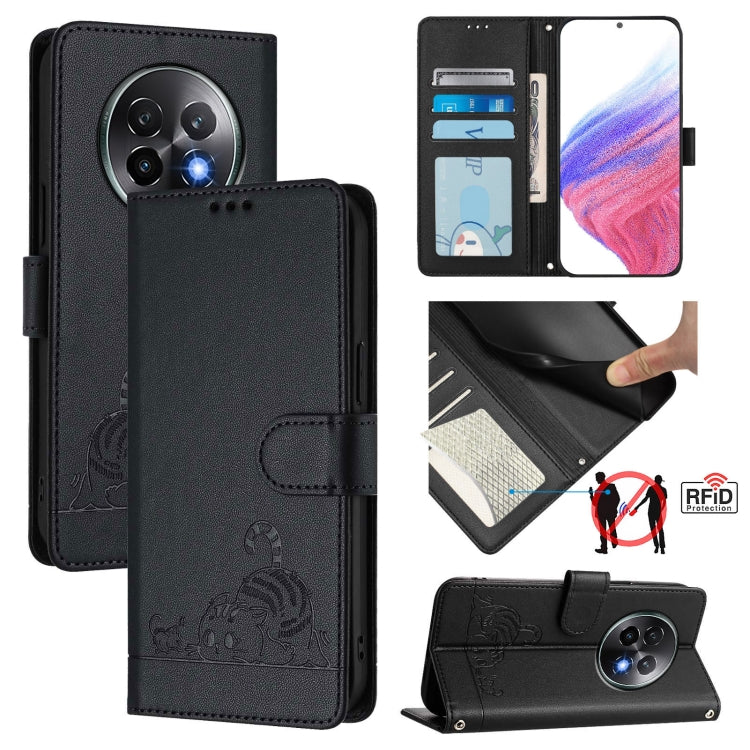 Cat Rat Embossed Pattern RFID Leather Phone Case with Lanyard, For Realme 13+ 5G Global, For Realme 13 Pro / 13 Pro+ 5G, For Realme GT 6 5G Global, For Realme GT 6T 5G Global