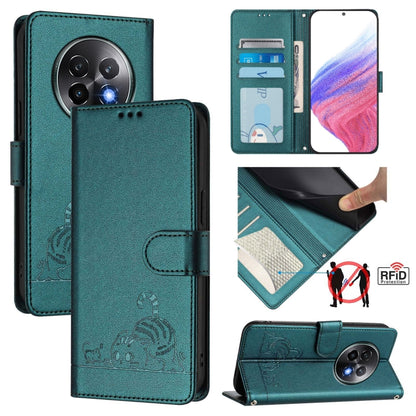 Cat Rat Embossed Pattern RFID Leather Phone Case with Lanyard, For Realme 13+ 5G Global, For Realme 13 Pro / 13 Pro+ 5G, For Realme GT 6 5G Global, For Realme GT 6T 5G Global
