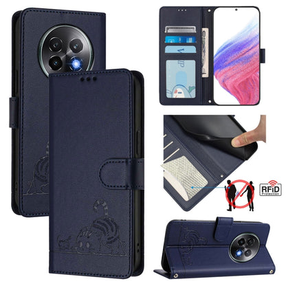 Cat Rat Embossed Pattern RFID Leather Phone Case with Lanyard, For Realme 13+ 5G Global, For Realme 13 Pro / 13 Pro+ 5G, For Realme GT 6 5G Global, For Realme GT 6T 5G Global
