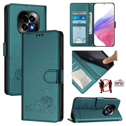 Cat Rat Embossed Pattern RFID Leather Phone Case with Lanyard, For Realme 14 Pro 5G, For Realme GT 7 Pro 5G, For Realme C63 5G Global, For Realme Note 60 4G Global