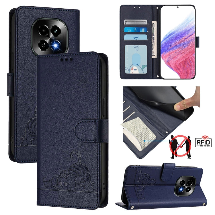 Cat Rat Embossed Pattern RFID Leather Phone Case with Lanyard, For Realme 14 Pro 5G, For Realme GT 7 Pro 5G, For Realme C63 5G Global, For Realme Note 60 4G Global