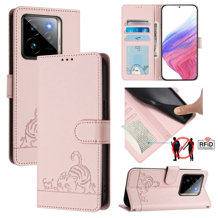 Cat Rat Embossed Pattern RFID Leather Phone Case with Lanyard, For Realme 14 Pro 5G, For Realme GT 7 Pro 5G, For Realme C63 5G Global, For Realme Note 60 4G Global