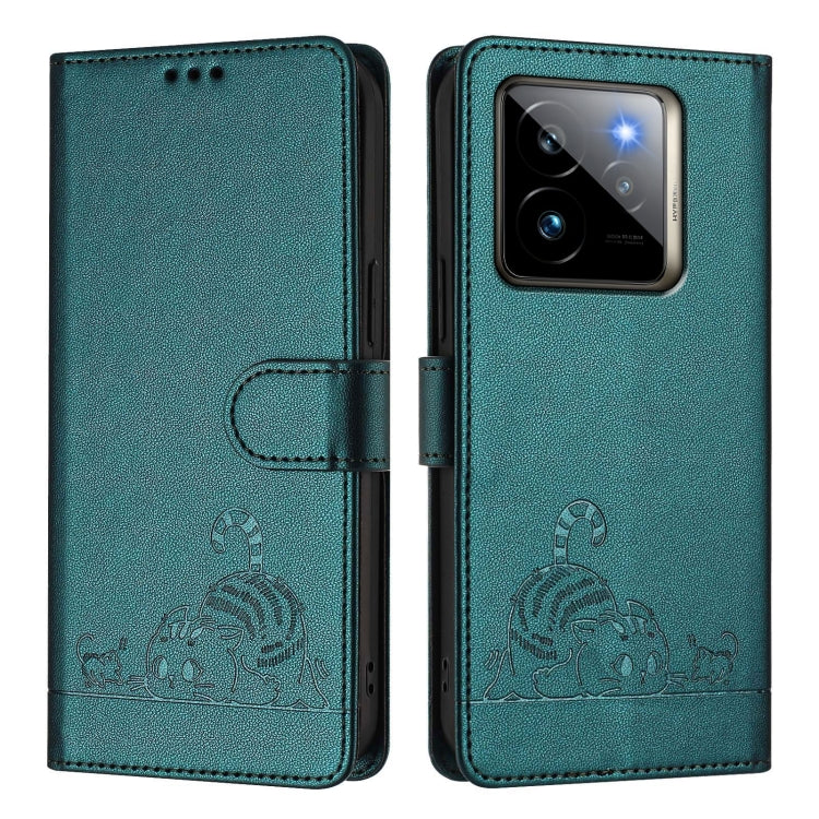 Cat Rat Embossed Pattern RFID Leather Phone Case with Lanyard, For Realme 14 Pro 5G, For Realme GT 7 Pro 5G, For Realme C63 5G Global, For Realme Note 60 4G Global