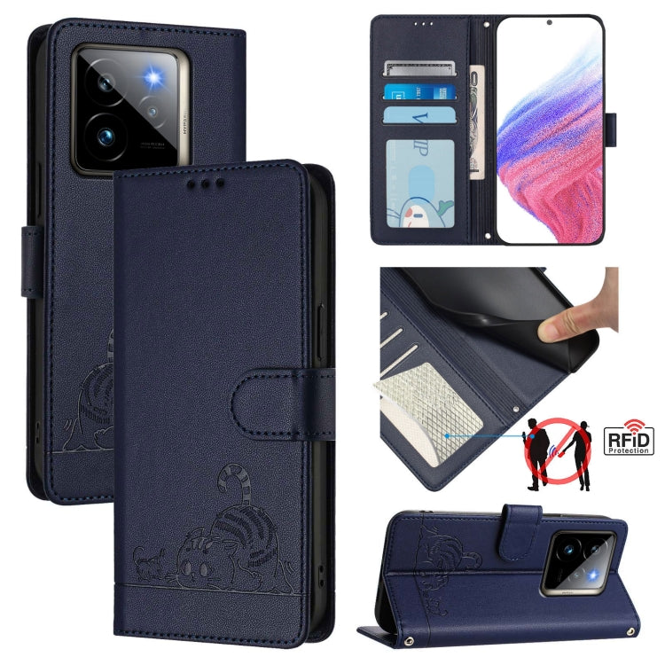 Cat Rat Embossed Pattern RFID Leather Phone Case with Lanyard, For Realme 14 Pro 5G, For Realme GT 7 Pro 5G, For Realme C63 5G Global, For Realme Note 60 4G Global