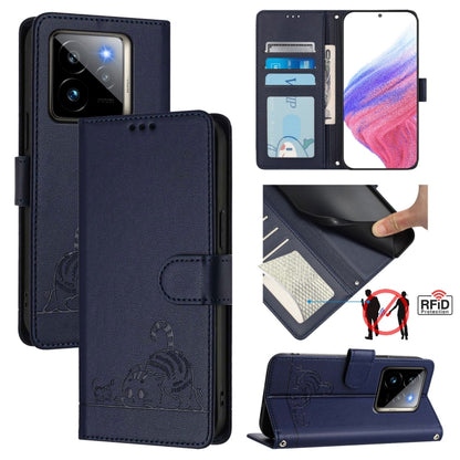 Cat Rat Embossed Pattern RFID Leather Phone Case with Lanyard, For Realme 14 Pro 5G, For Realme GT 7 Pro 5G, For Realme C63 5G Global, For Realme Note 60 4G Global