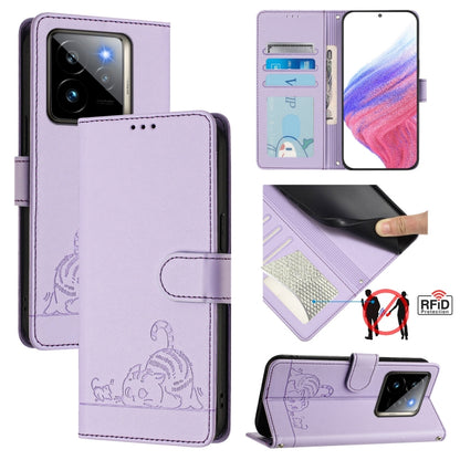 Cat Rat Embossed Pattern RFID Leather Phone Case with Lanyard, For Realme 14 Pro 5G, For Realme GT 7 Pro 5G, For Realme C63 5G Global, For Realme Note 60 4G Global