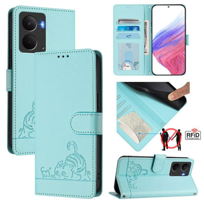 Cat Rat Embossed Pattern RFID Leather Phone Case with Lanyard, For Realme 14 5G Global / P3 5G India, For Realme P3 Ultra 5G Global, For Realme P3 5G Global, For Realme 14 Pro+ 5G
