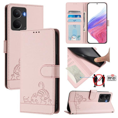 Cat Rat Embossed Pattern RFID Leather Phone Case with Lanyard, For Realme 14 5G Global / P3 5G India, For Realme P3 Ultra 5G Global, For Realme P3 5G Global, For Realme 14 Pro+ 5G