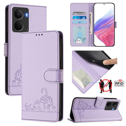 Cat Rat Embossed Pattern RFID Leather Phone Case with Lanyard, For Realme 14 5G Global / P3 5G India, For Realme P3 Ultra 5G Global, For Realme P3 5G Global, For Realme 14 Pro+ 5G