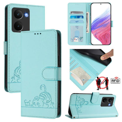 Cat Rat Embossed Pattern RFID Leather Phone Case with Lanyard, For Realme 14 5G Global / P3 5G India, For Realme P3 Ultra 5G Global, For Realme P3 5G Global, For Realme 14 Pro+ 5G