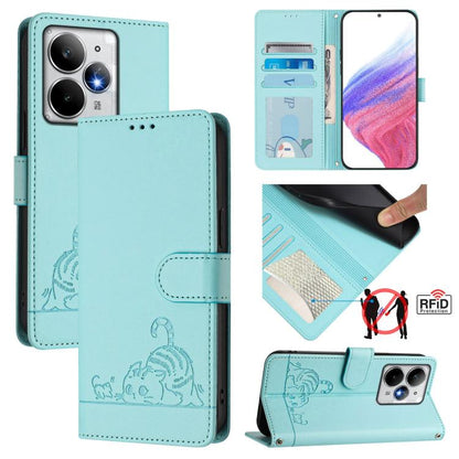 Cat Rat Embossed Pattern RFID Leather Phone Case with Lanyard, For Realme C71 4G Global, For Realme Neo7 Turbo 5G, For Realme V70 / 14x Global / C75 5G, For Realme Narzo 80 Pro / 14 Pro 5G India