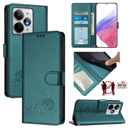 Cat Rat Embossed Pattern RFID Leather Phone Case with Lanyard, For Realme C71 4G Global, For Realme Neo7 Turbo 5G, For Realme V70 / 14x Global / C75 5G, For Realme Narzo 80 Pro / 14 Pro 5G India