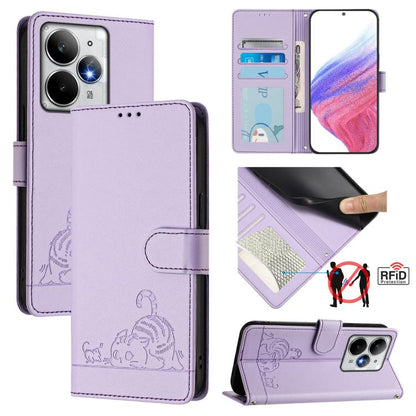 Cat Rat Embossed Pattern RFID Leather Phone Case with Lanyard, For Realme C71 4G Global, For Realme Neo7 Turbo 5G, For Realme V70 / 14x Global / C75 5G, For Realme Narzo 80 Pro / 14 Pro 5G India