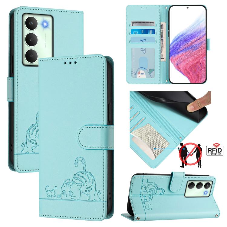 Cat Rat Embossed Pattern RFID Leather Phone Case with Lanyard, For Realme C71 4G Global, For Realme Neo7 Turbo 5G, For Realme V70 / 14x Global / C75 5G, For Realme Narzo 80 Pro / 14 Pro 5G India