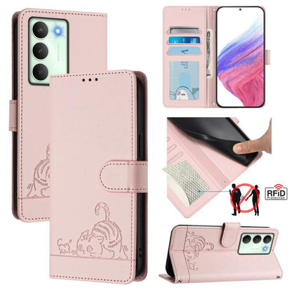 Cat Rat Embossed Pattern RFID Leather Phone Case with Lanyard, For Realme C71 4G Global, For Realme Neo7 Turbo 5G, For Realme V70 / 14x Global / C75 5G, For Realme Narzo 80 Pro / 14 Pro 5G India