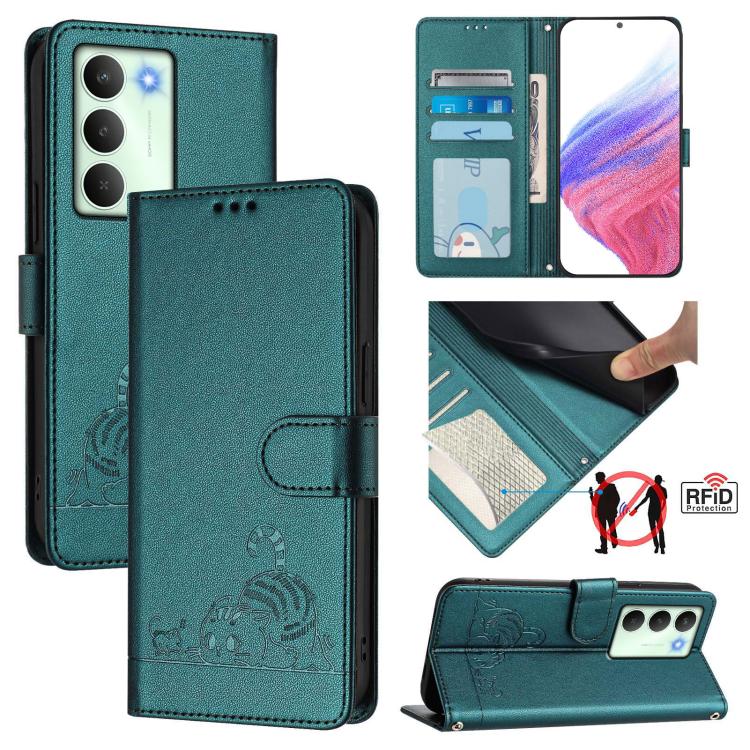 Cat Rat Embossed Pattern RFID Leather Phone Case with Lanyard, For Realme C71 4G Global, For Realme Neo7 Turbo 5G, For Realme V70 / 14x Global / C75 5G, For Realme Narzo 80 Pro / 14 Pro 5G India