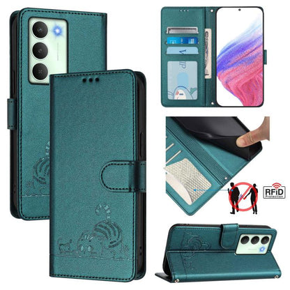 Cat Rat Embossed Pattern RFID Leather Phone Case with Lanyard, For Realme C71 4G Global, For Realme Neo7 Turbo 5G, For Realme V70 / 14x Global / C75 5G, For Realme Narzo 80 Pro / 14 Pro 5G India