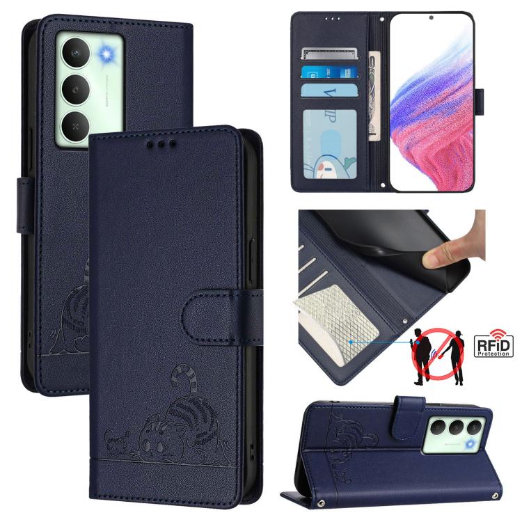 Cat Rat Embossed Pattern RFID Leather Phone Case with Lanyard, For Realme C71 4G Global, For Realme Neo7 Turbo 5G, For Realme V70 / 14x Global / C75 5G, For Realme Narzo 80 Pro / 14 Pro 5G India