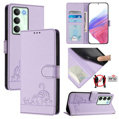 Cat Rat Embossed Pattern RFID Leather Phone Case with Lanyard, For Realme C71 4G Global, For Realme Neo7 Turbo 5G, For Realme V70 / 14x Global / C75 5G, For Realme Narzo 80 Pro / 14 Pro 5G India